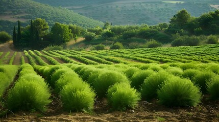 Wall Mural - Fennel fields green bushes with small flowers picture