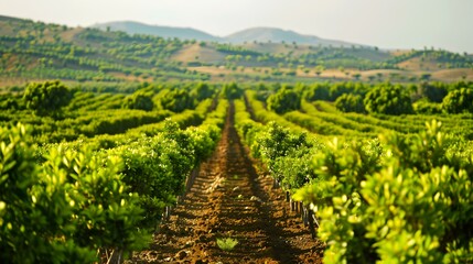 Wall Mural - Fields of pistachios trees with green leaves img