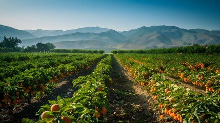 Poster - Persimmon fields and trees with bright orange fruits img