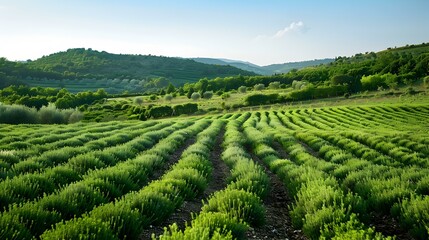 Wall Mural - Fields of sage green bushes with small flowers picture