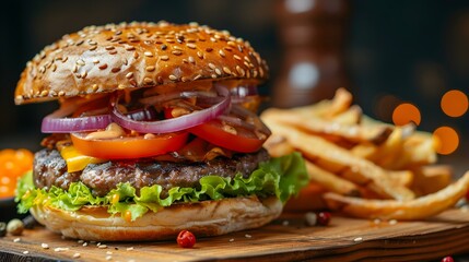 Wall Mural - The burger is delicious with a tender beef picture