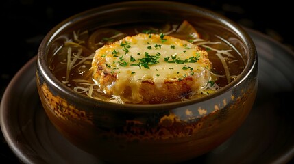 Poster - French onion soup with a rich broth caramelized picture