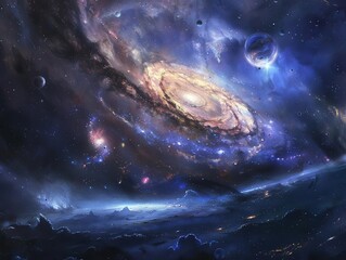 Wall Mural - breathtaking cosmic vista of colliding galaxies newborn stars igniting amidst swirling nebulae dista