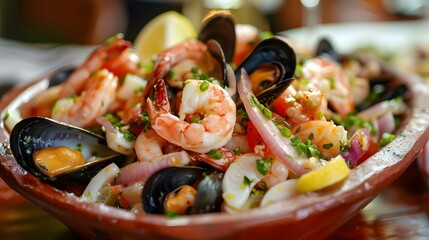 Canvas Print - Salpicon de mariscos seafood salad with pieces picture