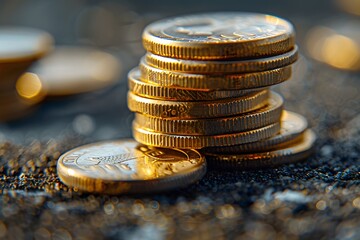 Wall Mural - Close-Up of Stacked Gold Coins on a Dark Surface