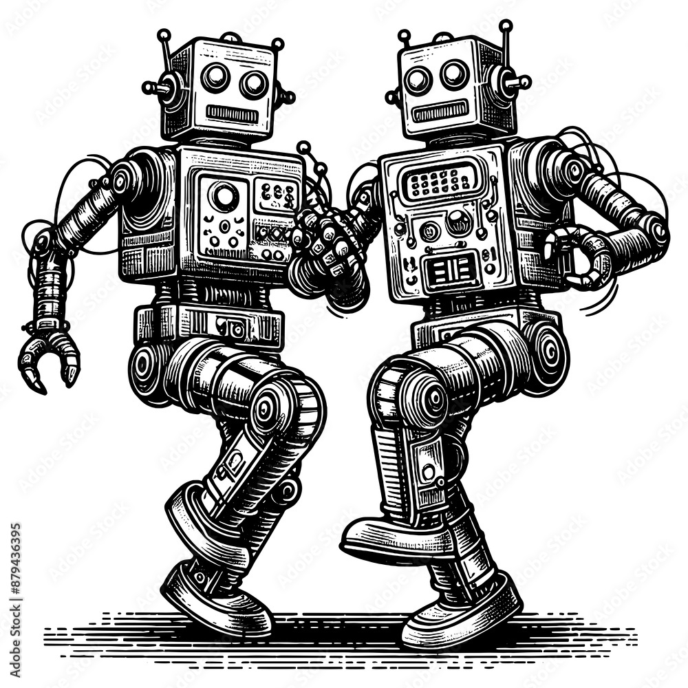 Dancing Robots With Detailed Line Work Capturing A Whimsical And dancing-robots-with-detailed-line-work-capturing-a-whimsical-and