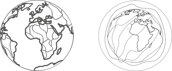 Aufkleber - Drawing of a continuous one-line earth globe with flourish art. World map with travel concept in simple linear style. International trip in editable strokes. Doodle one-line illustration of a modern