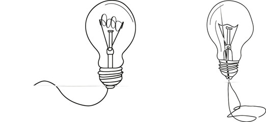 Poster - A single continuous line drawing depicting a lightbulb. Concept design sketch outline drawing of a team project lamp.