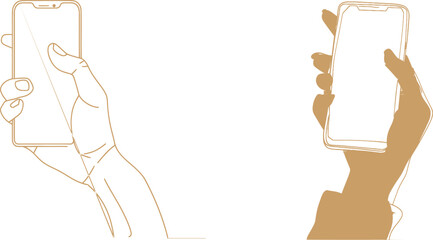 Poster - Continual one-line drawing of gesture hands touching the screen of a smartphone. Online stories, streaming, transactions online. Concept of gadget devices.