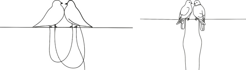 Poster - The drawing of abstract birds on branches is continuous in one line
