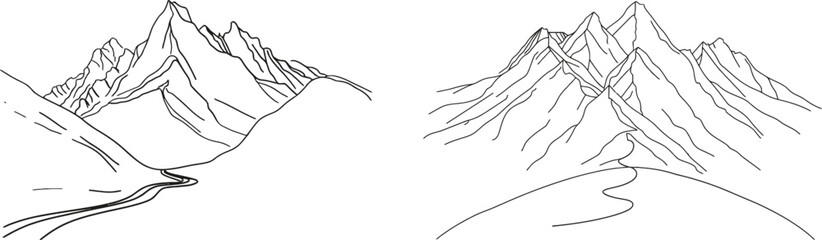 Aufkleber - Drawing of a mountain landscape in one continuous line.