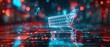 © Unic - e-commerce blue to transactional silver background with pixelated motifs of shopping carts .
