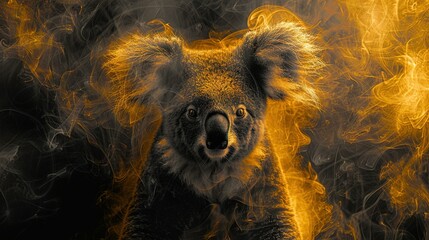 Wall Mural -   Koala on fire with a falling-like background