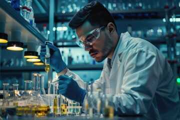 Poster - Scientist working in a high-tech lab conducting research and experiments with various laboratory equipment. AIG62