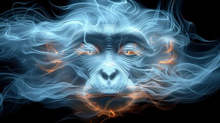 Wall Mural -  A monkey with a smoking eye in a black background