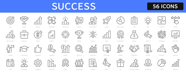 Poster - Success thin line icons set. Progress, career, growth, profit editable stroke icon. Vector