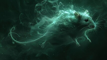   A rat in a dark green background with water and smoke bubbles