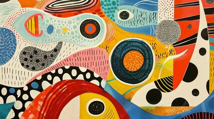 Wall Mural - A playful, whimsical abstract piece with bright colors and quirky shapes, evoking a sense of fun and creativity