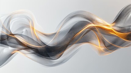 Poster - Elegant abstract art with smokelike curves in shades of grey, black, and gold, exuding fluidity and grace