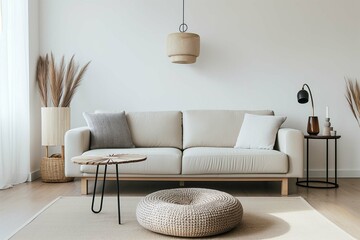 clean modern living room with a single piece of furniture