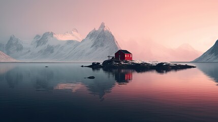 Poster - A red cabin on an island 