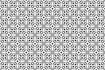 Sticker - Seamless Geometric Checked Floral Black and White Pattern. 