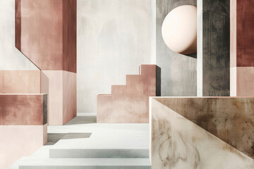 Poster - An abstract architectural design showcasing a combination of shapes and tones, creating a visually engaging and thought-provoking artistic composition.