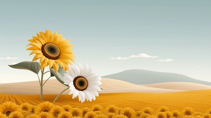 Poster - Abstract background of colorful nature scenes with vibrant floral patterns illustrating sunflower fields where the golden blooms create a radiant and cheerful landscape Illustration, Image, ,