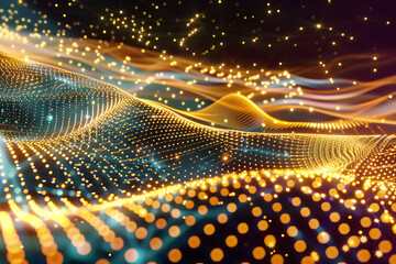 Poster - network technology background technology and communication connected dots on 3d wave landscape telec