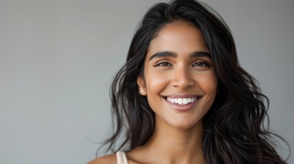 Wall Mural - Portrait of beautiful smiling Indian woman with long curly hair