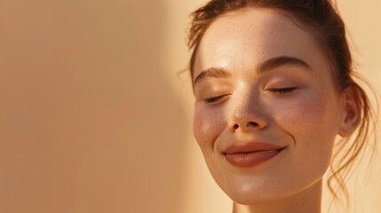 Wall Mural - Portrait of beautiful woman with closed eyes and happy smile