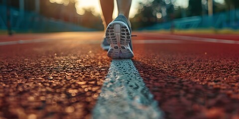 Poster - Closeup of athletes running shoe at track starting line. Concept Sports Photography, Detailed Closeup, Track Starting Line, Athlete's Running Shoe