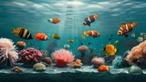 Abstract background of colorful nature scenes featuring vibrant floral patterns depicting colorful underwater scenes with corals and fish creating a vivid and lively underwater paradise Illustration,