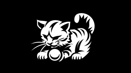 Poster - A white logo outline of a stylish Sand Cat with elegant lines on a black background looks sleek and sophisticated.