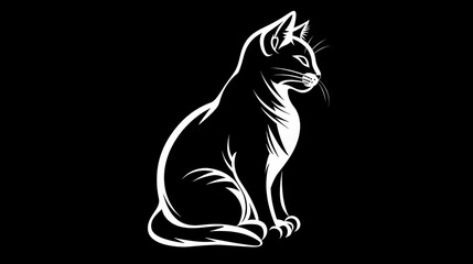 Poster - A white logo outline of a sleek Sand Cat with graceful lines against a dark backdrop.