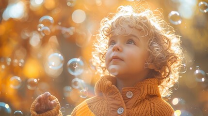 Bubbling with Joy: Happy Child Playing with Bubbles on a Sunny Day in the Park