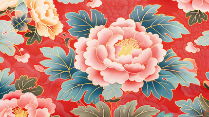 Wall Mural - Chinese painting peony traditional Chinese tide flower embroidery illustration pattern background
