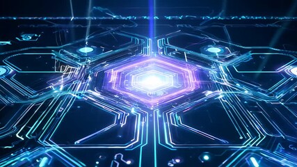 Fototapete - Abstract Digital Circuitry With Blue And White Lights
