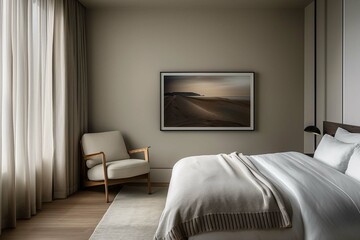 Wall Mural - modern minimalist bedroom with a single piece of art