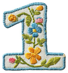 Poster - PNG Number 1 embroidery pattern white background.