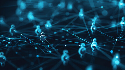 Poster - Abstract background in the style of social network concept, blue colors. Big data and technology idea. People connection icons on dark abstract digital backdrop.