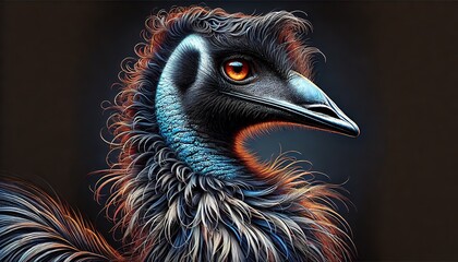 Wall Mural - A close-up portrait of an emu with striking features