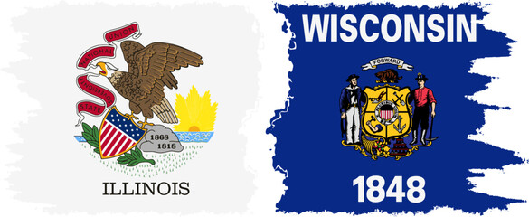 Wall Mural - Wisconsin and Illinois states grunge brush flags connection vector