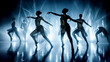 © Natalia - Silhouetted ballet dancers perform in atmospheric blue stage lighting with dynamic poses