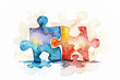 © Prime Lens - Interlocking puzzle pieces with a watercolor texture, representing unity and diversity in a vibrant, abstract design.