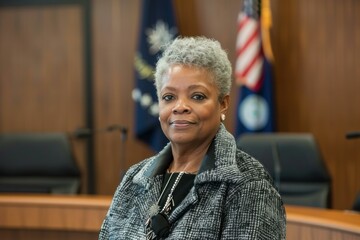 Portrait of a mature and confident female politician smiling in a government building