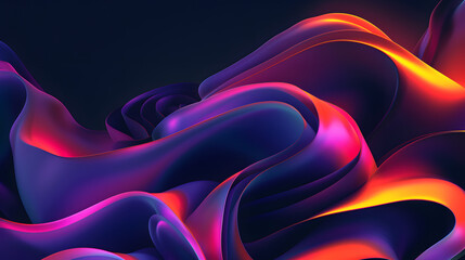 Canvas Print - Dark abstract background with curved and wavy gradients, glowing waves on dark