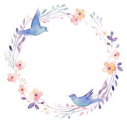 Sticker - PNG Flowers with dove circle border pattern wreath bird.