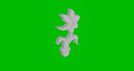 Poster - Animation of rotation of a white carnivorous plant symbol with shadow. Simple and complex rotation. Seamless looped 4k animation on green chroma key background