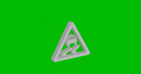 Poster - Animation of rotation of a white slippery road sign with shadow. Simple and complex rotation. Seamless looped 4k animation on green chroma key background